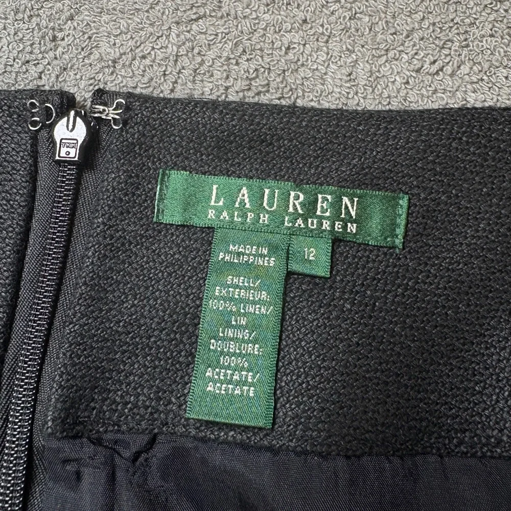 Lauren Ralph Lauren Pencil Skirt Womens 12 Black Fountainheal-F Linen Lined NEW
